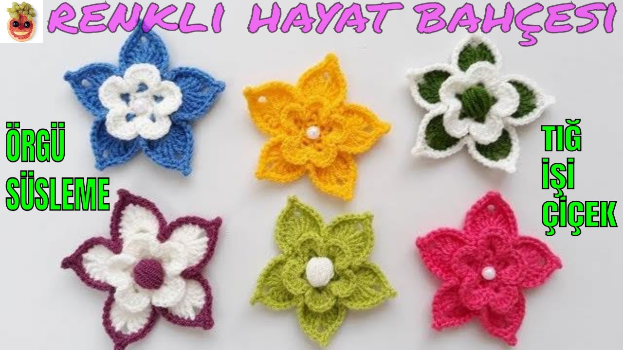 Tığ İşi Çiçek Yapımı - Patik, Lif, Örgü İçin Süsleme/Anlatımlı Yapılışı/Örgü Dantel Oya El İşi