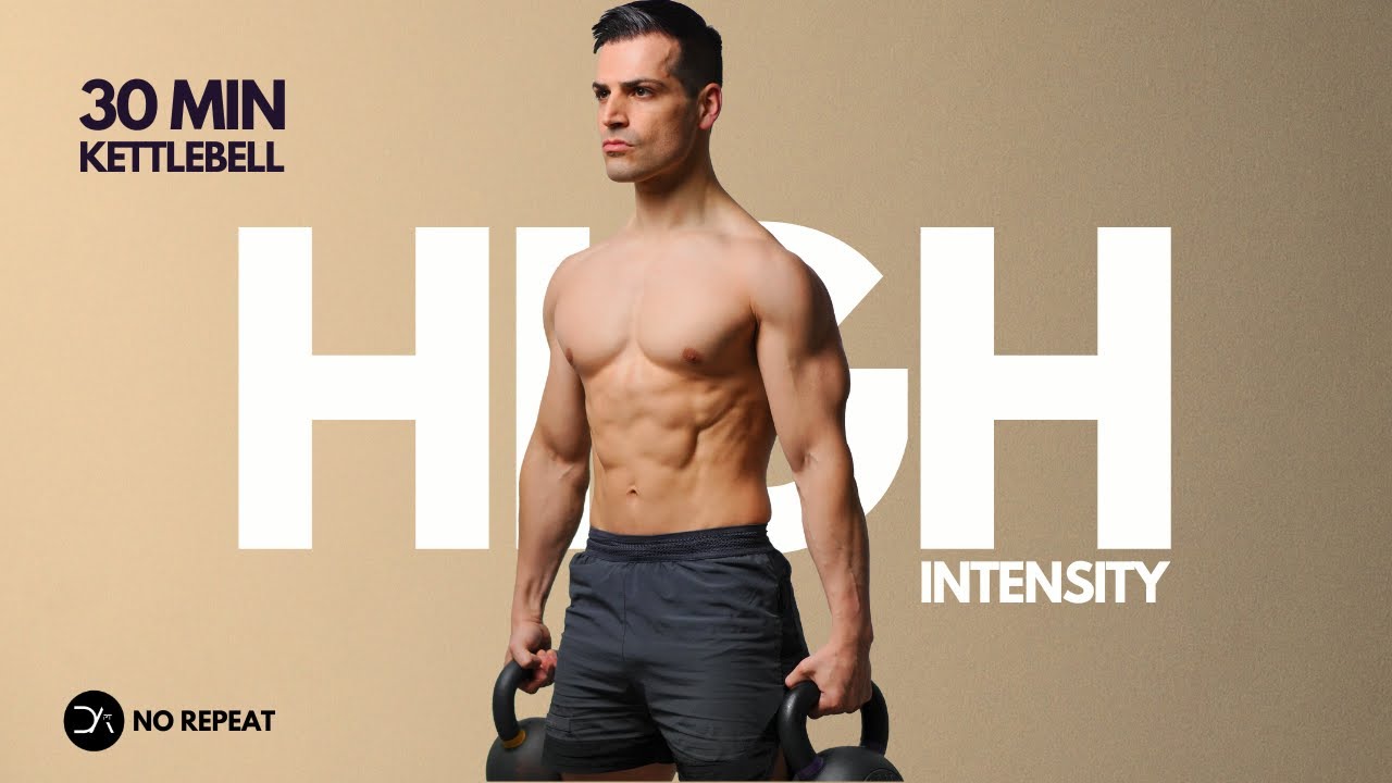 30 min EXPLOSIVE Full Body Kettlebell Workout | No Repeat | + ABS