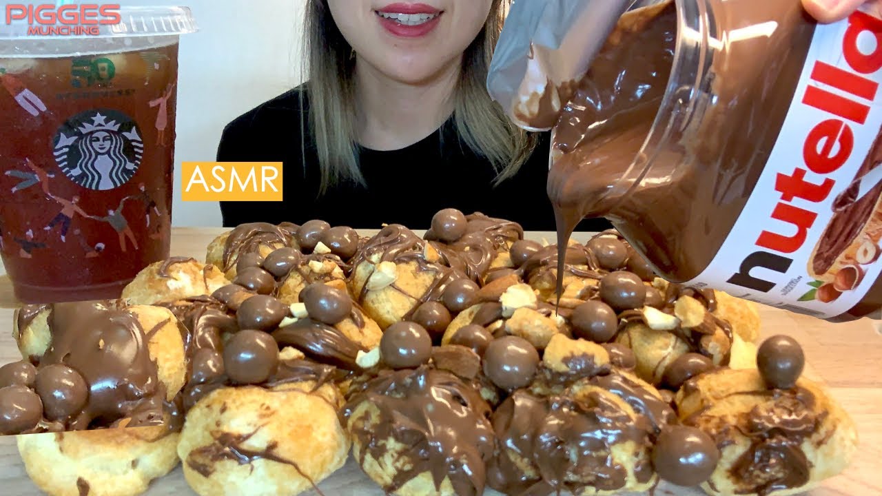 ASMR NUTELLA PROFITEROLE CREAM PUFF CHOUX MUKBANG Chocolate Dessert Eating Sounds