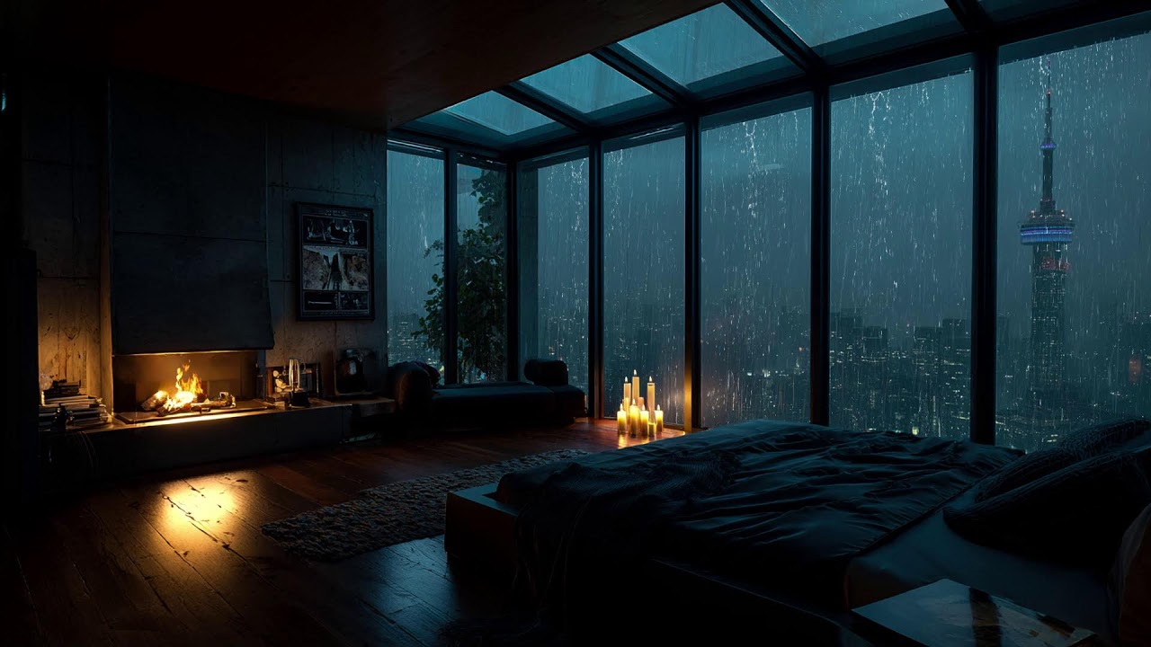 Cozy NYC Room While Rain Falls All Night 🌧️ Sleep Ambience
