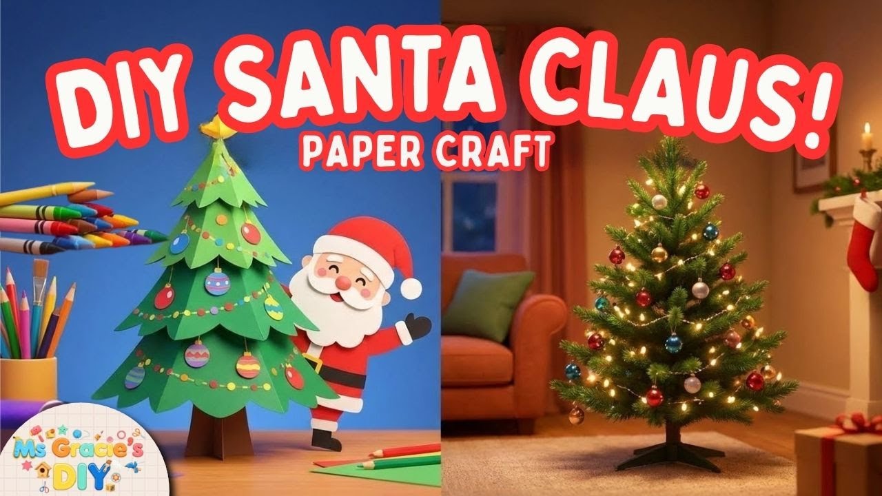 DIY Paper Christmas Tree, and Santa Claus Craft for Kids | Easy Holiday Crafts