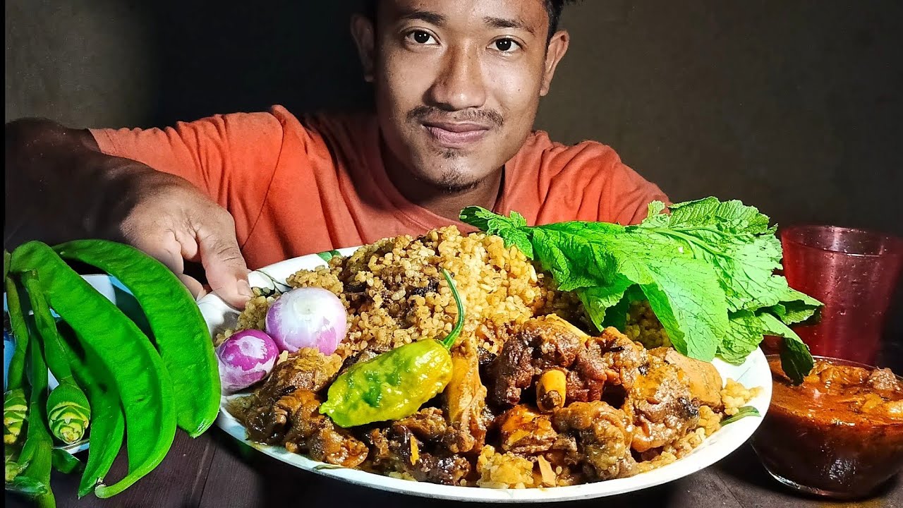 Eating mutton biryani village style || Northeast India.