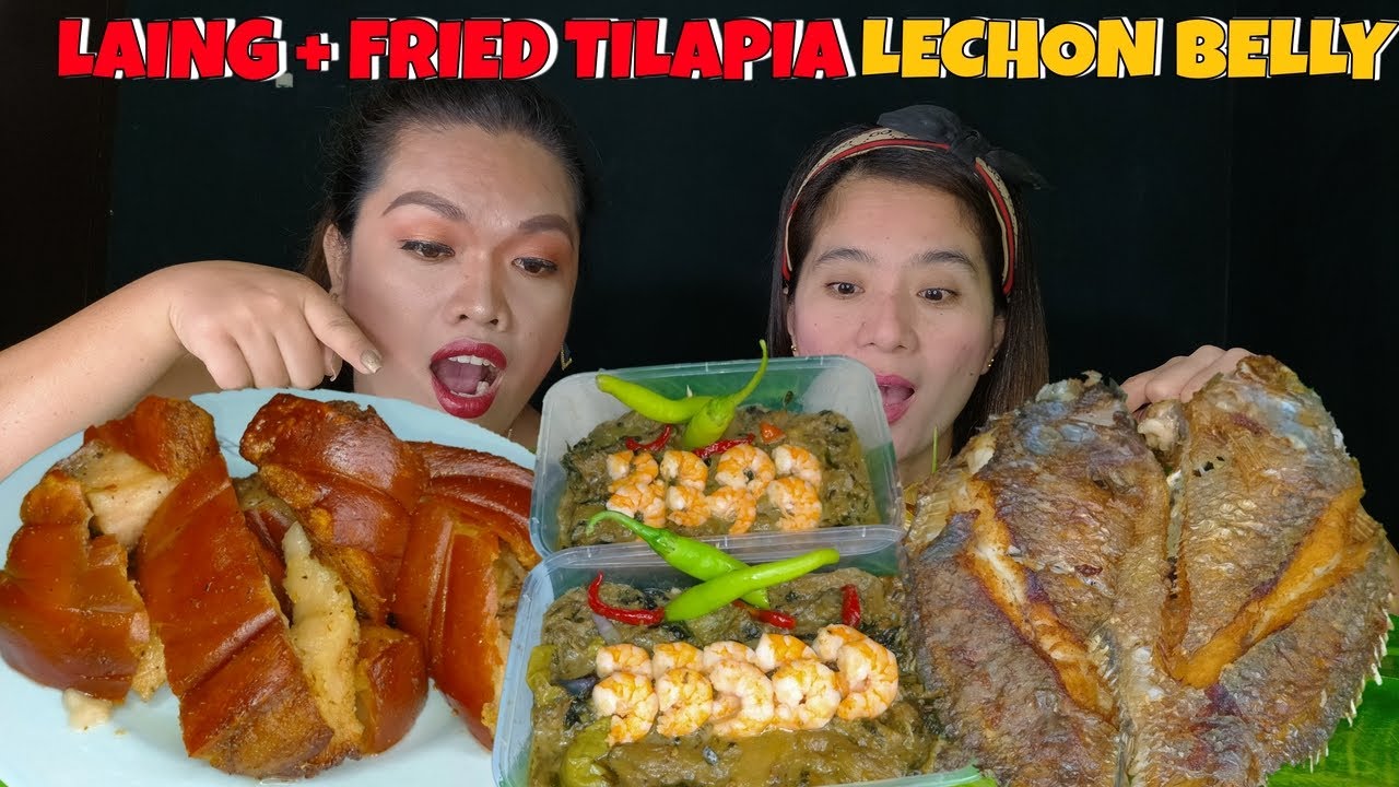 LAING FRIED TILAPIA PORK BELLY MUKBANG COLLAB @jockbin | MUKBANG PHILIPPINES