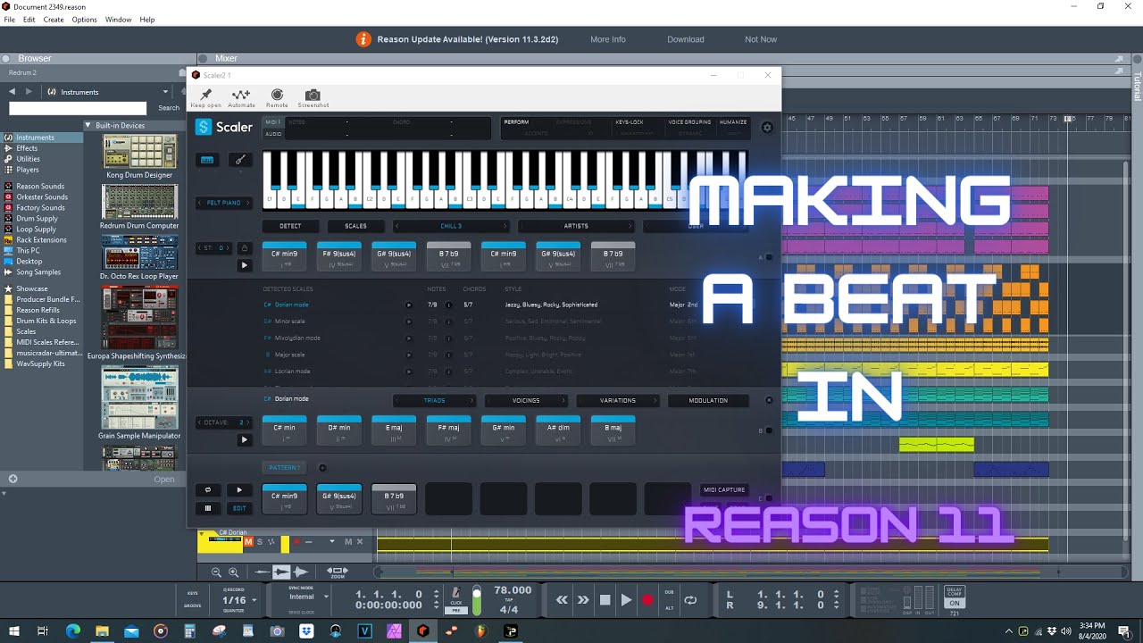 Making a beat in Reason 11.3 using Scaler 2