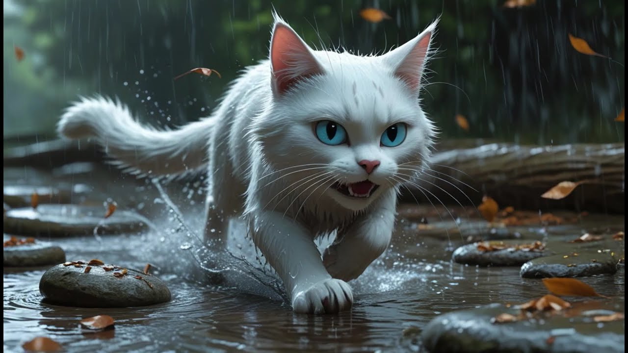 Brave White Cat Saves Rabbit from Flood 💕🐱#animation #funny