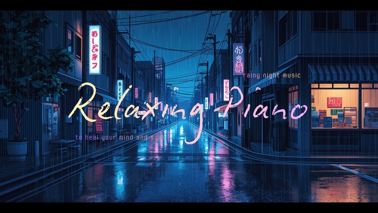 Relaxing piano music with a calm rainy night atmosphere for sleep and relaxation