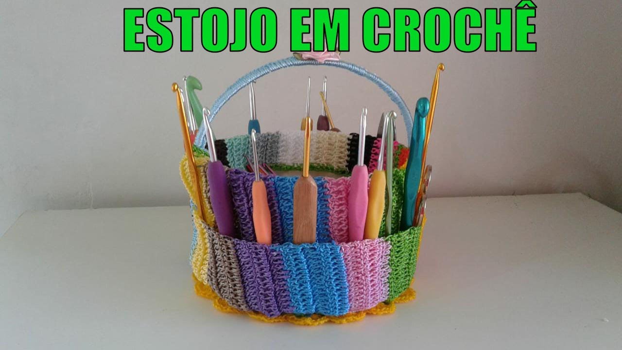 PASSO A PASSO DESSE ESTOJO PARA GUARDAR NOSSAS AGULHAS COM BALDE DECORADO EM CROCHÊ