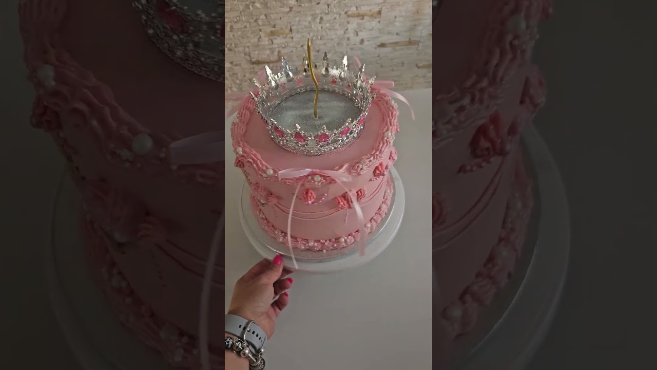 Pink Princess Cake with Crown and Glitter