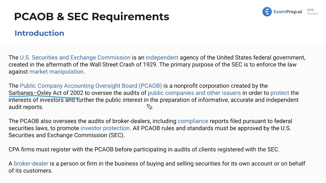 Введение в требования PCAOB и SEC [Подготовка к CPA]