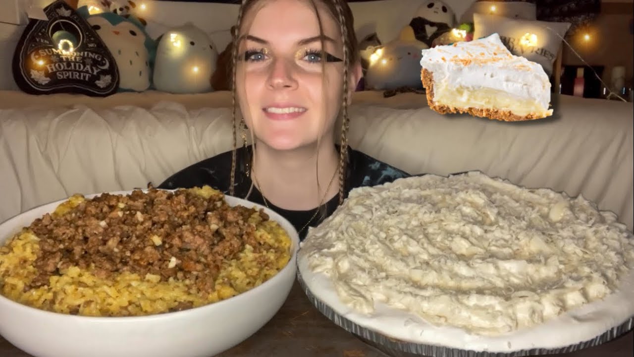 ПИРОГ С РИСОМ, ЧЕСНОКОМ И КОКОСОВЫМ СЛИВКОМ МУКБАНГ! (Веганский)