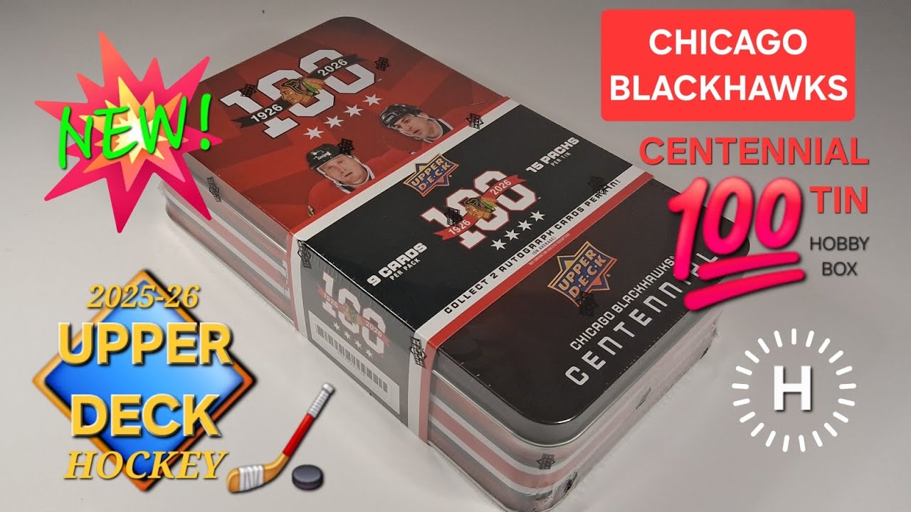 100 YEARS OF BLACKHAWKS! 💯 2025-26 UPPER DECK CHICAGO CENTENNIAL HOBBY TIN BREAK #chicagoblackhawks