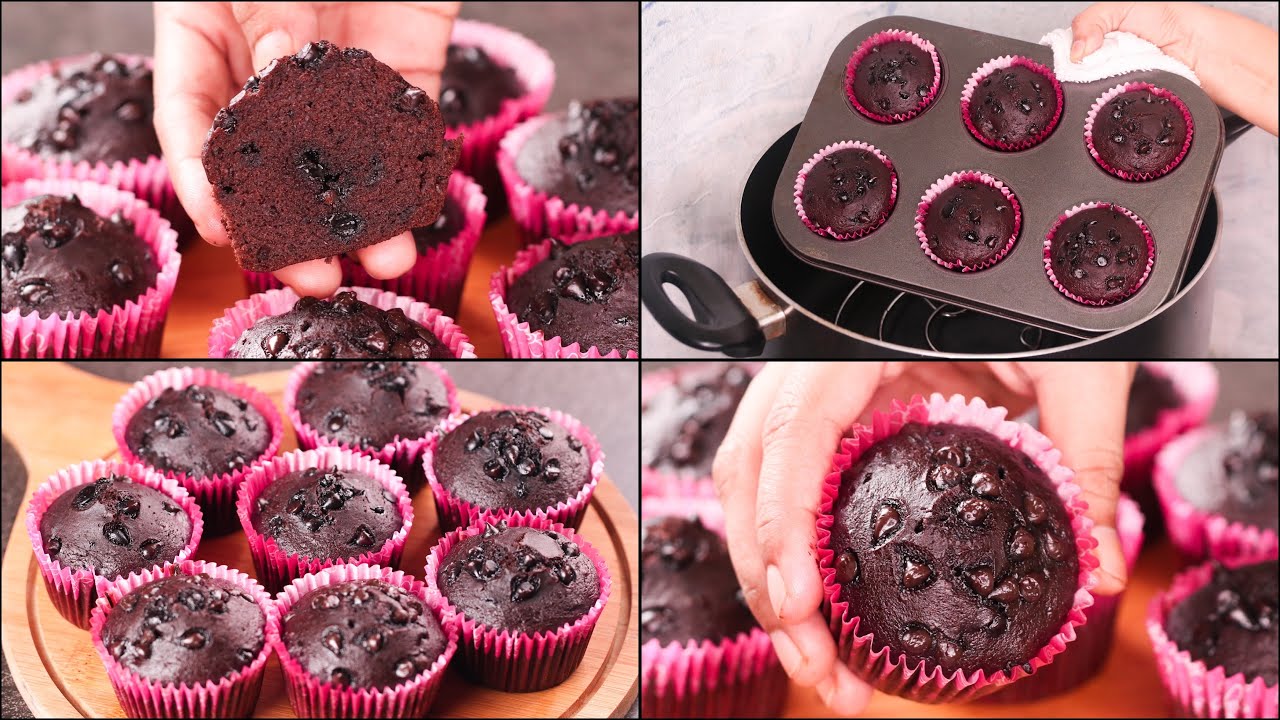 DOUBLE CHOCOLATE BANANA MUFFIN | EGGLESS & WITHOUT OVEN | CHOCOLATE BANANA CUP CAKE RECIPE | N'Oven
