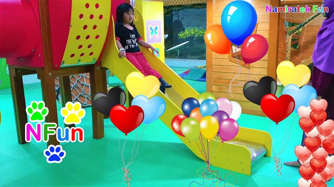 Wahana Permainan Anak Trampolin Perosotan di Kolam Mandi Bola & Naik Odong-Odong Mainan Anak