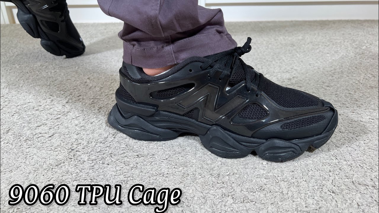 Обзор и описание кроссовок New Balance 9060 TPU Cage Black Patent. Пешком.