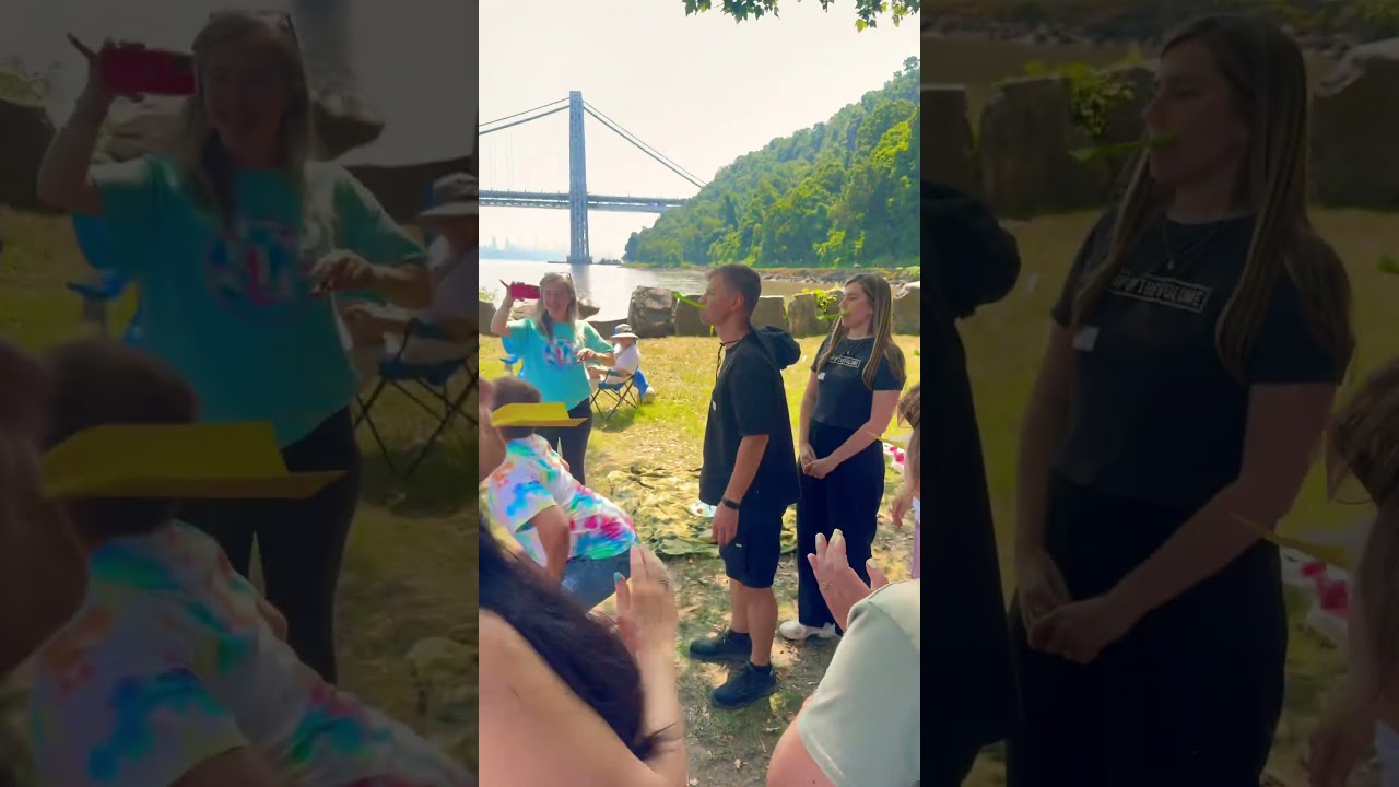 Playing outdoor games with friends! Passing flour game is so much fun