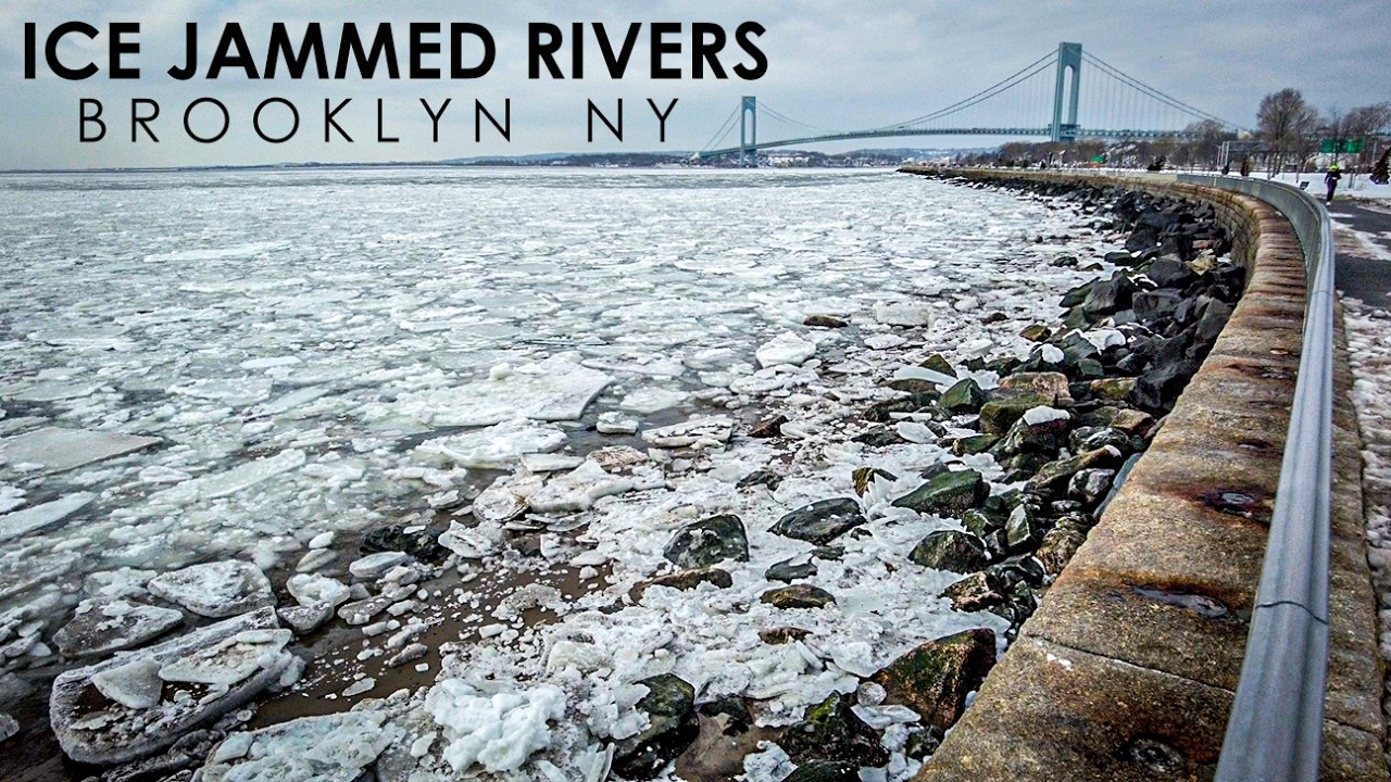 FROZEN NYC - Ice Jammed NYC Harbor & Brooklyn NY Waterfront | Icy Hudson River is Shedding ICE!