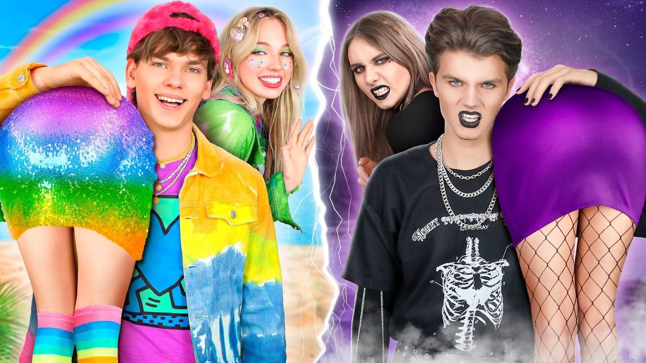 Casal G&oacute;tico vs Casal Arco-&Iacute;ris em F&eacute;rias! Namoradas Vs Namorados