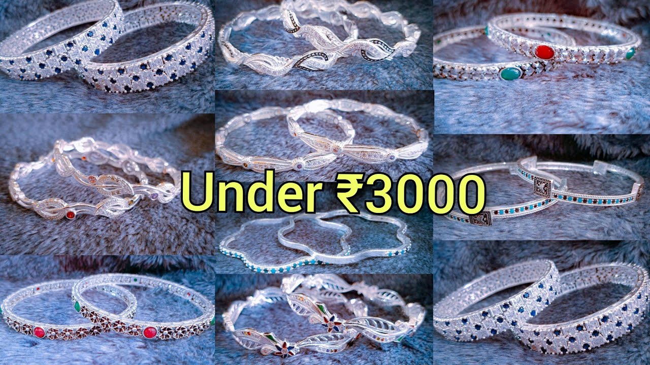 Simple Silver bangles designs with price 2023 | Silver stone  bangles designs with price