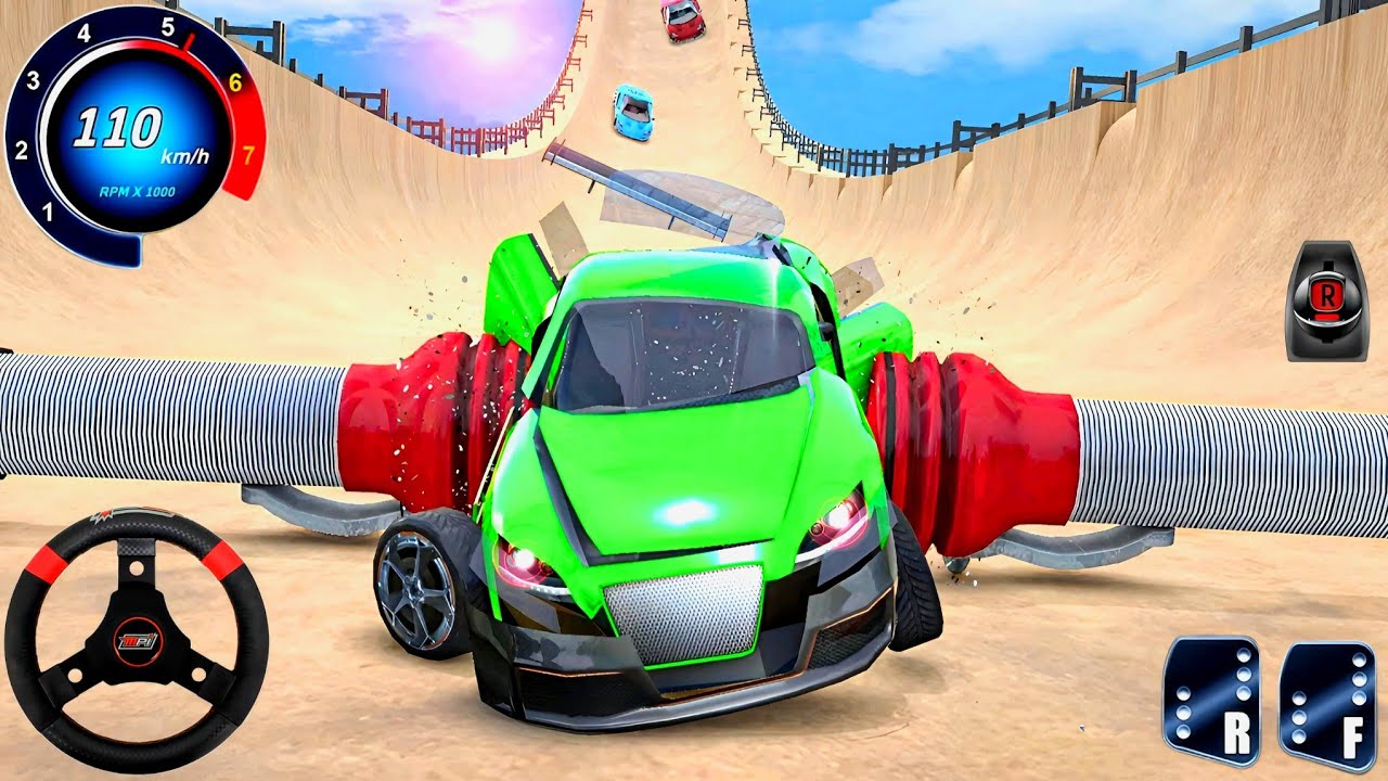 Real Crashing Car Mega Ramp 3D - Extreme Car Beamng Jump Demolition Derby : Android Gameplay 