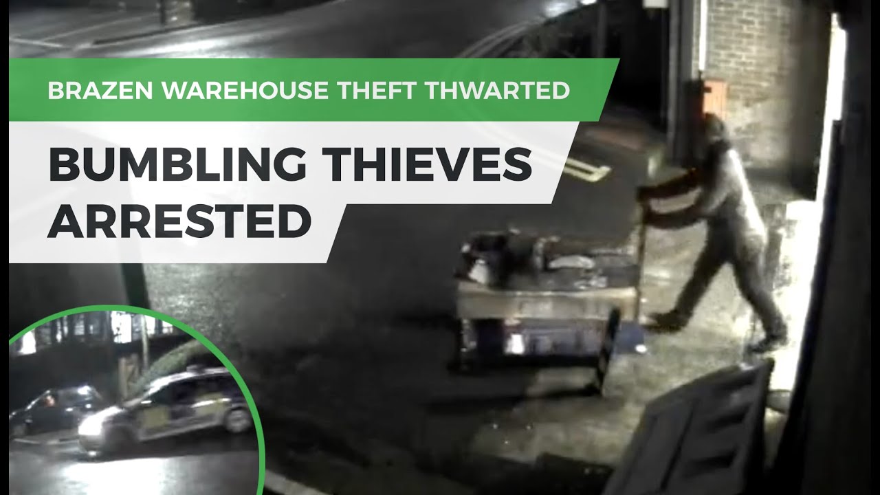 Warehouse Theft UK | Footage of thieves arrested and phone call to police.