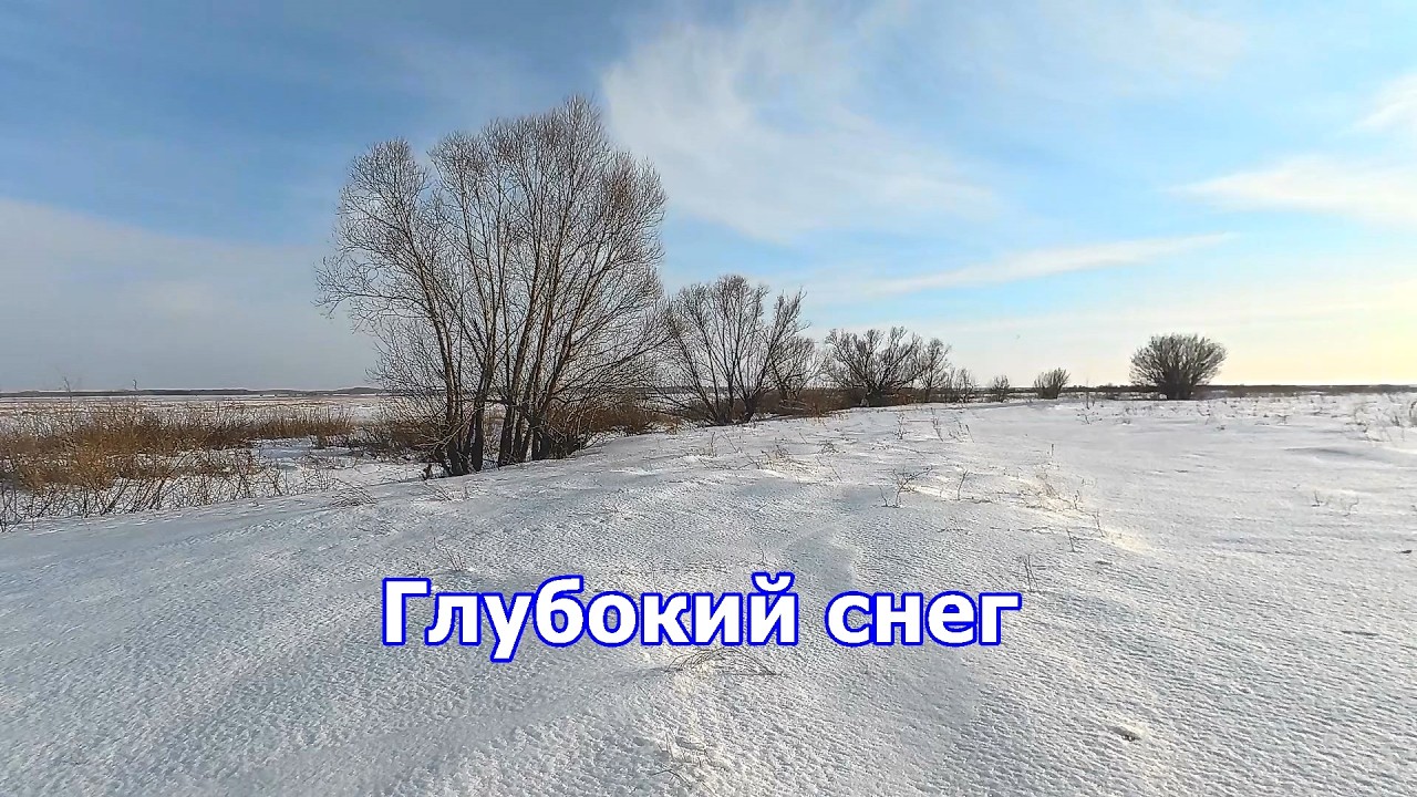 Заснеженное поле и берег речки Карасук