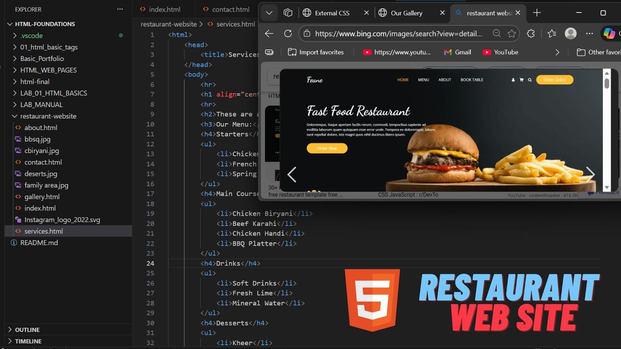 Restaurant Website Using Only HTML | Beginner HTML Project (2026)