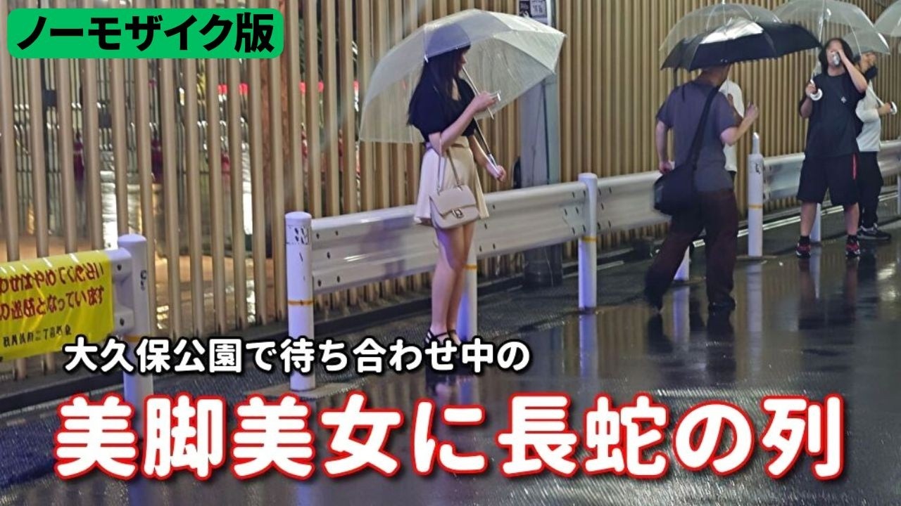 雨の【大久保公園】に現れた新規清楚系美脚美女。待ち合わせと断られても途切れない交渉待ちの並び。詐欺女1号の被害者総数は5年間で推定2万人弱。それでもカモにされる新規オジは尽きない。ノーモザイク公開。