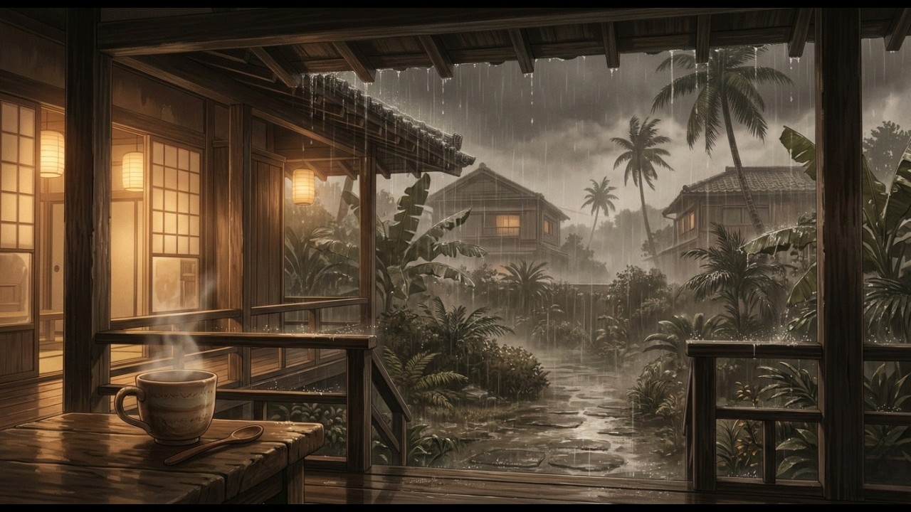 ⚡Strong Rain Thunderstorm Sounds for Sleeping | Heavy Rain & Intense Thunder on Topical Bali Cottage
