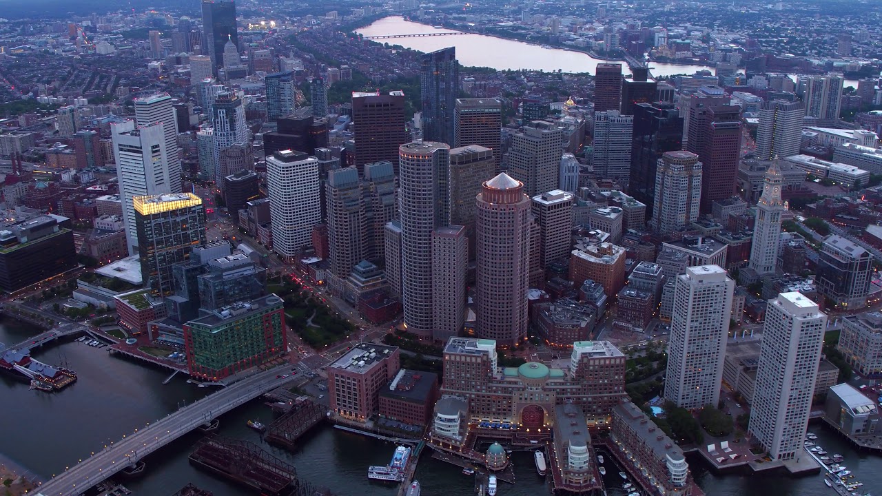 Aerial View of Boston, MA at Dusk