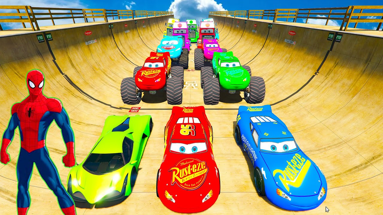 GTA V Superheroes Crazy Race Gameplay Challenge with Super Cars | GTA 5 Spiderman Car Stunt Race #2