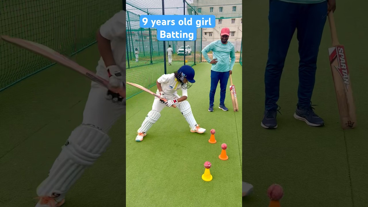 9 years old girl 👧 batting who is your favourite woman&rsquo;s cricketer #cricket #bcci #youtubeshorts