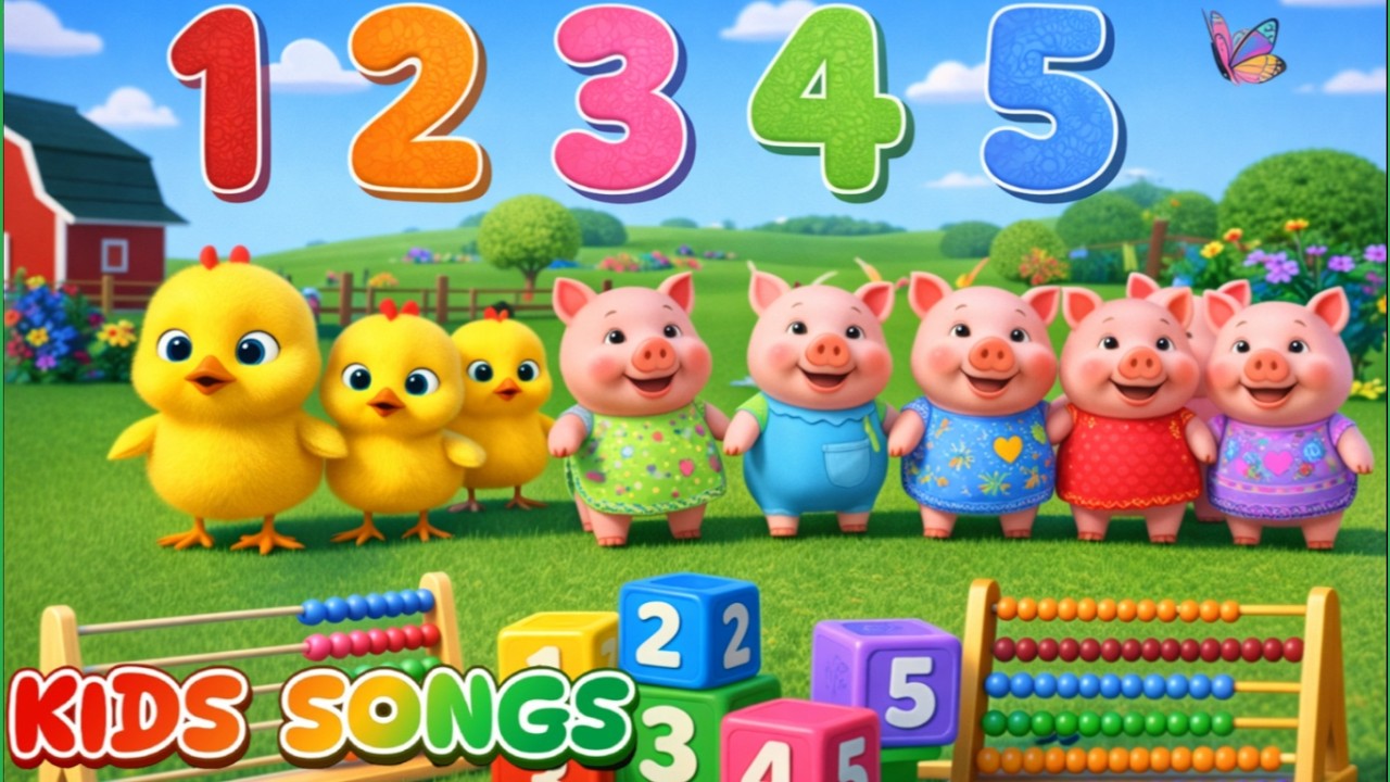  Animals Fun Number for Toddlers🧮Numbers 1 to 5 🐥🐥🐥🐥🐥Learn 1 2 3 4 5🐷 Kids Songs-Fun and learning