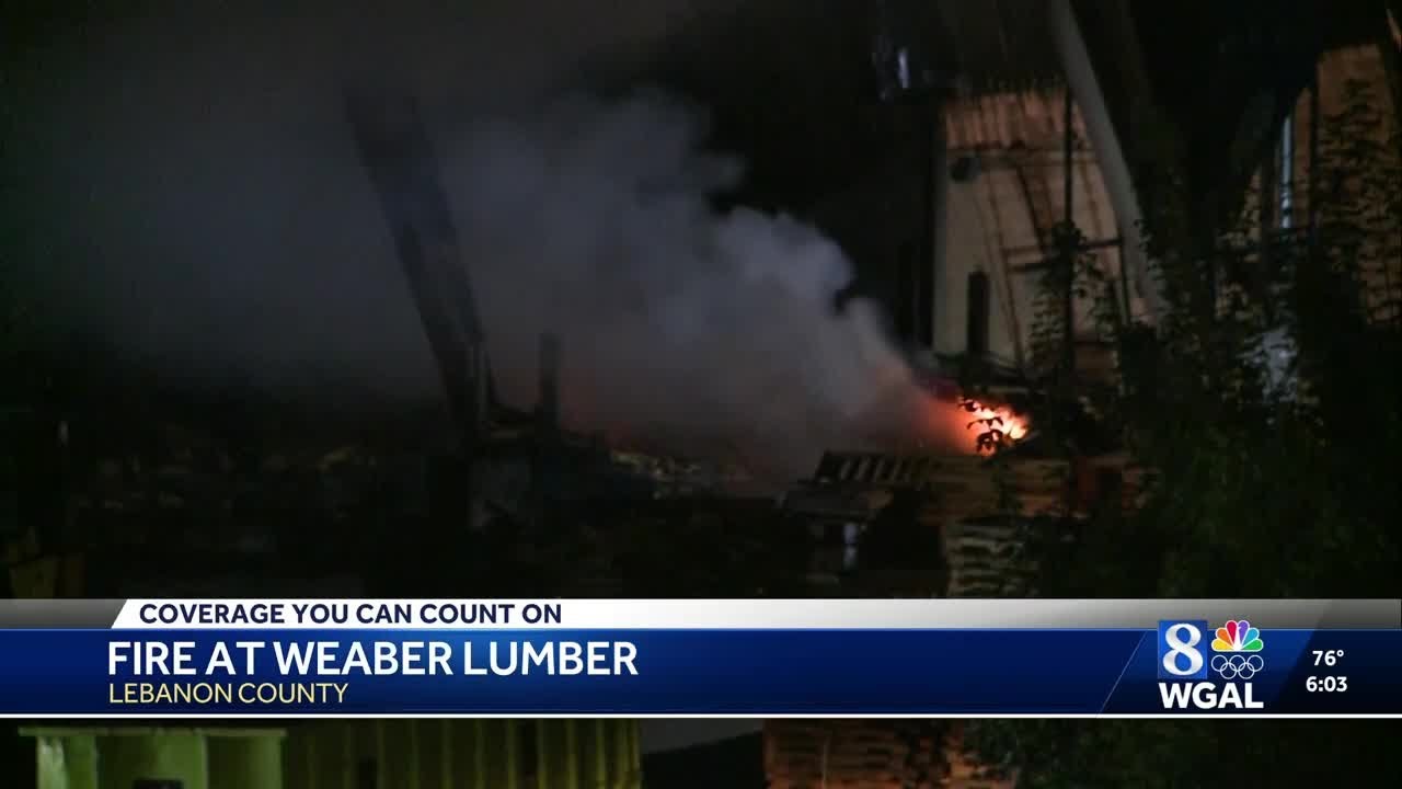 A three-alarm fire ripped through a large lumber manufacturer in Lebanon County.