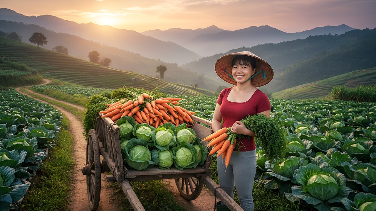 Cosechando Muchas Zanahorias Frescas – Llevándolas al Mercado del Campo para Vender