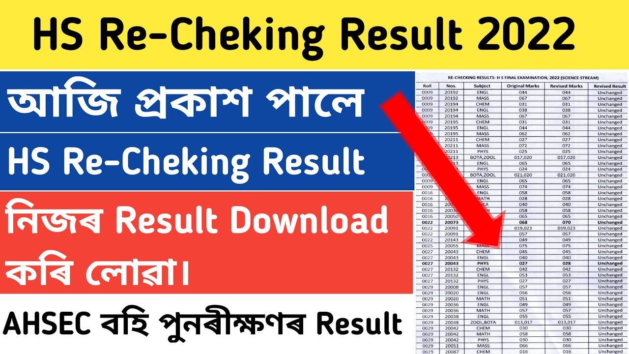 HS Final Exam Re- Cheking Result 2022/Assam HS Re-Cheking Result 2022/AHSEC ReChecking Result/AHSEC