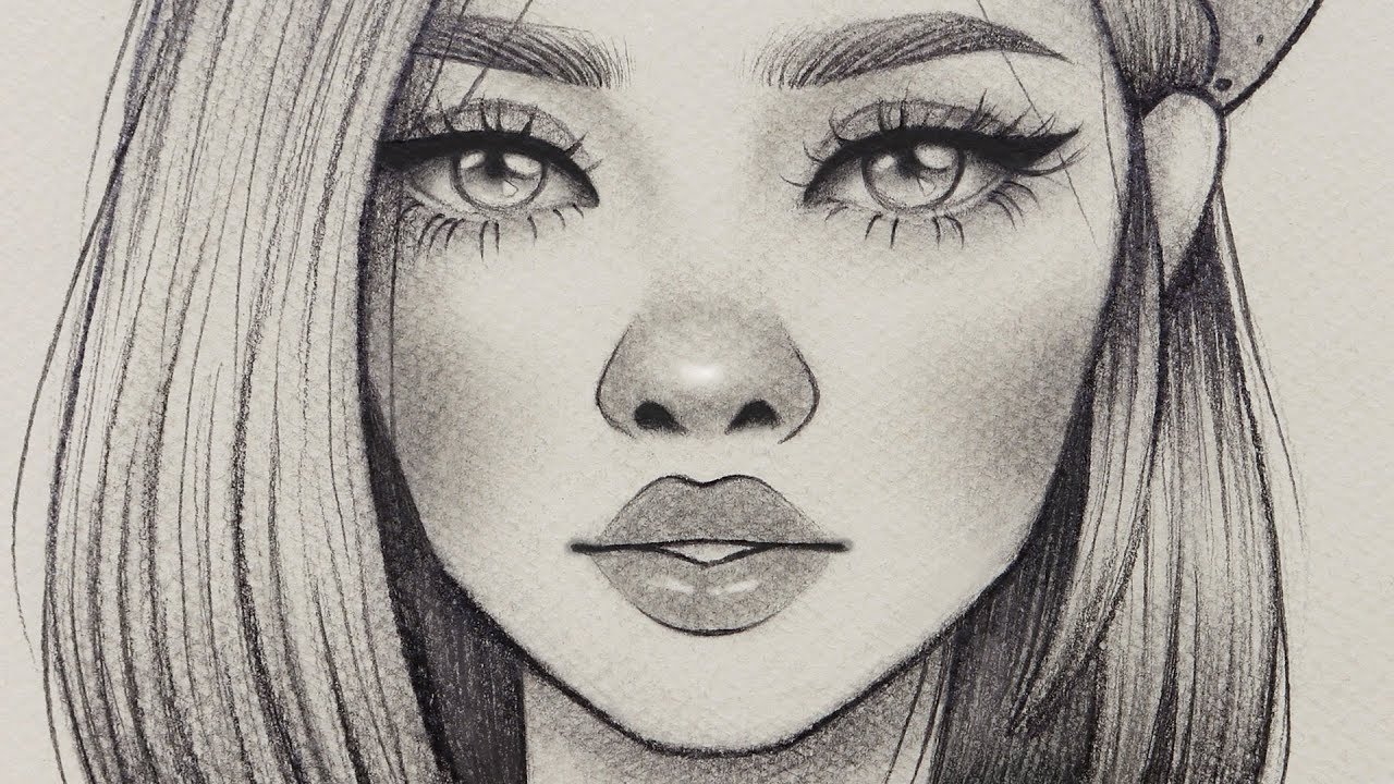 تعلم الرسم : كيف ترسم بورتريه فتاه باسلوب كرتوني | رسم خطوه بخطوة بالرصاص للمبتدئين