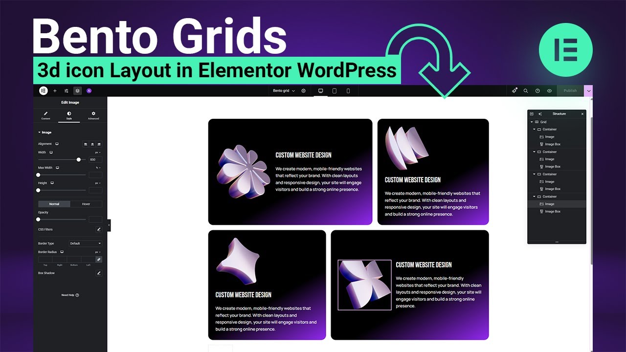 How to Create Stunning Bento Grid 3d icon Layout in Elementor WordPress