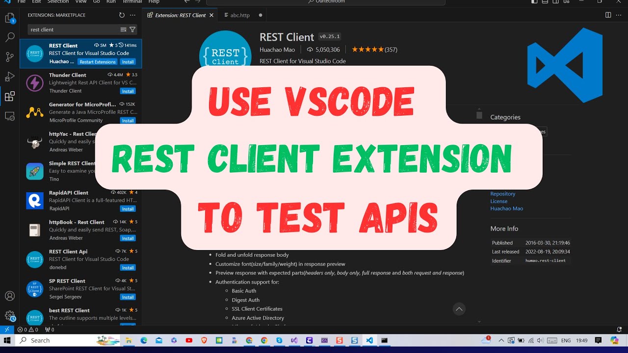 Как использовать расширение клиента REST VS Code для тестирования API?