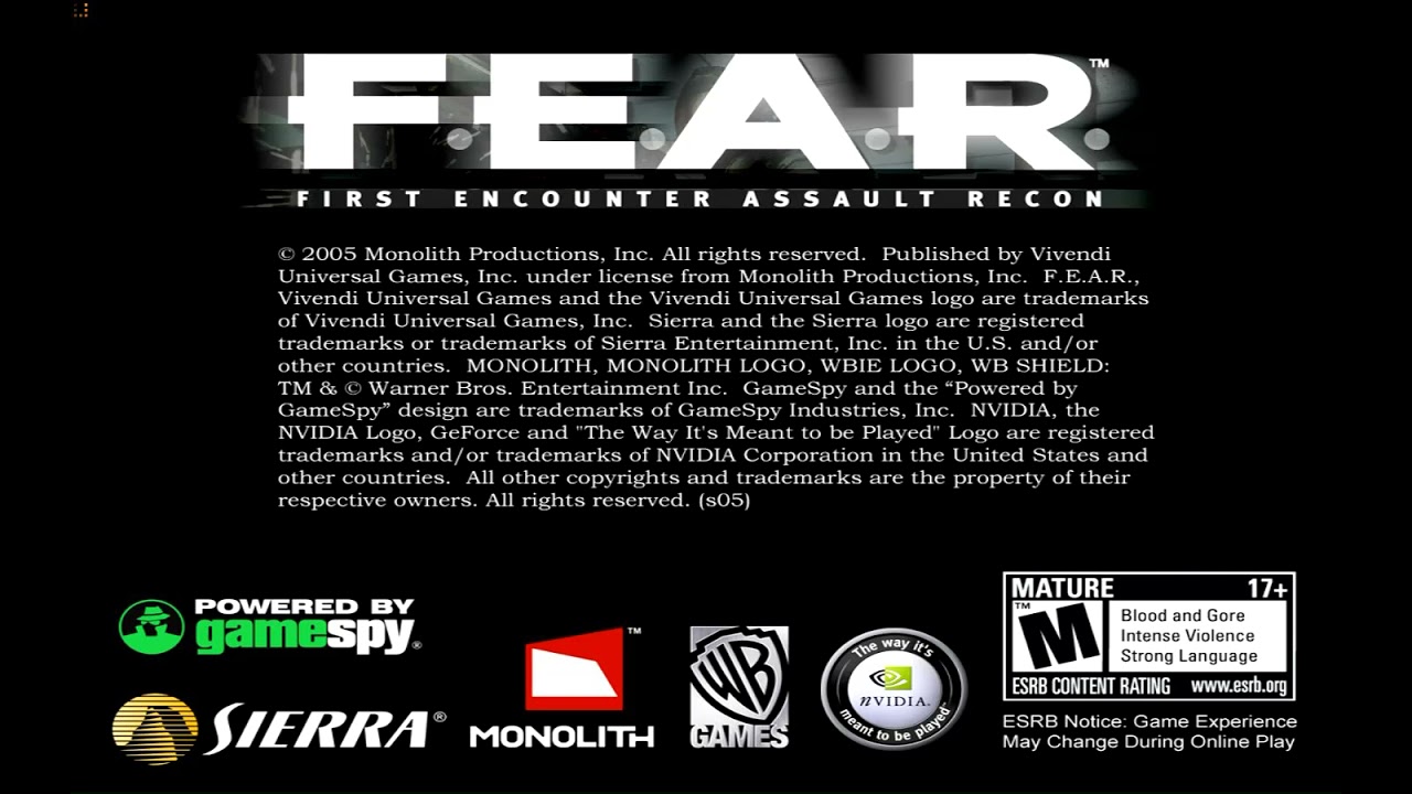 Fear 1 main menu in English,  Read Description