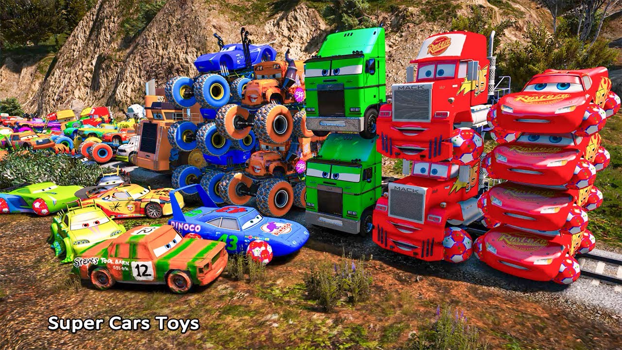 Cars 3 Crazy McQueen Mack Hauler 8x8 Miss Fritter Monster Truck Colossus XXL High Impact King Dinoco