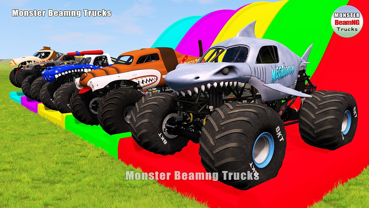 Triple Flatbed Trailer Monster Trucks Transport with Slide Color - BeamNG.drive 426