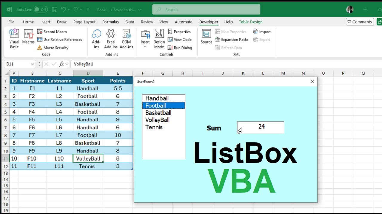 Excel VBA Tutorial 🔥 Sum Column Based on ListBox Selection