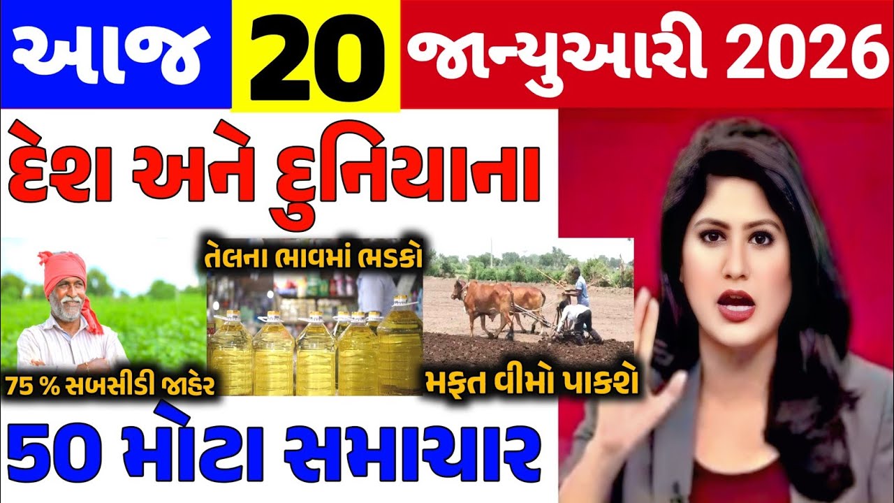 Today Breaking News||20 જાન્યુઆરી 2026,હવામાન,ખેડૂત યોજના,પેટ્રોલ,મોદી,ભારત,Headlines|Khedut Pocket