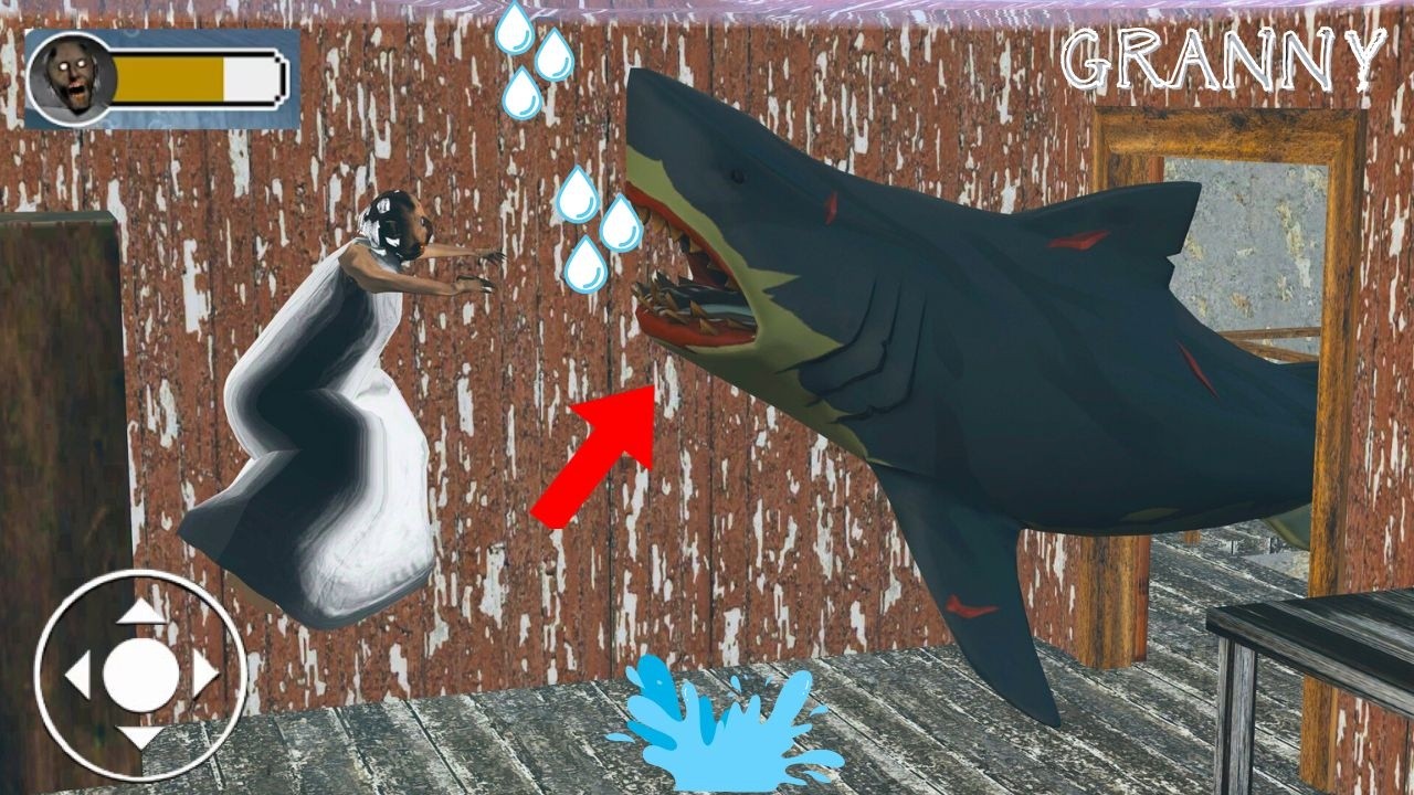 Playing the roles of Granny, Grandpa, Spiderman, they battle a ferocious shark in Granny's house