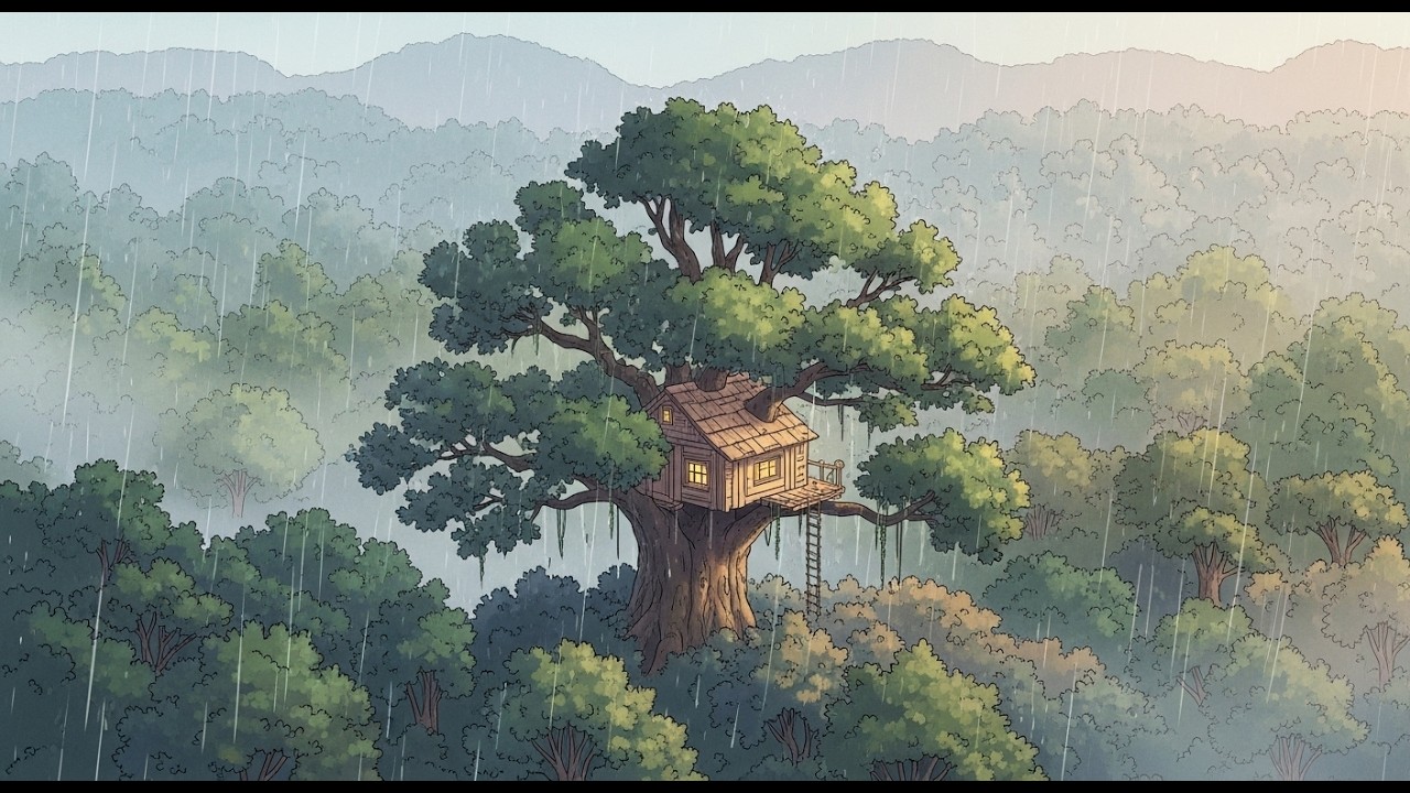 A Rainy Day Spent  in a Tree House I Ghibli Silent Days | ASMR Rainy Days