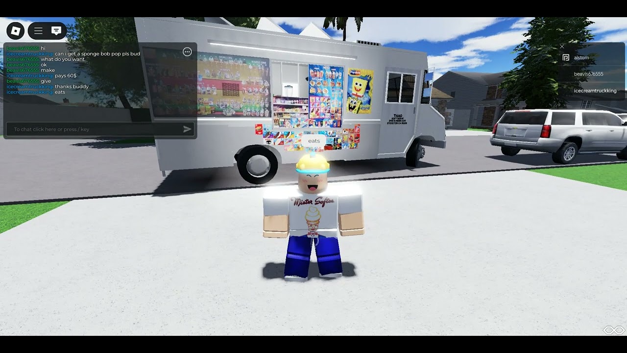 getting ice cream from the ice cream truck on Roblox