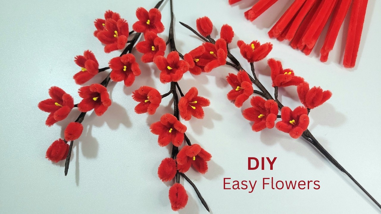 Happy Chinese New Year with Beautiful Flowers | DIY Red Pipe Cleaner Bouquet.