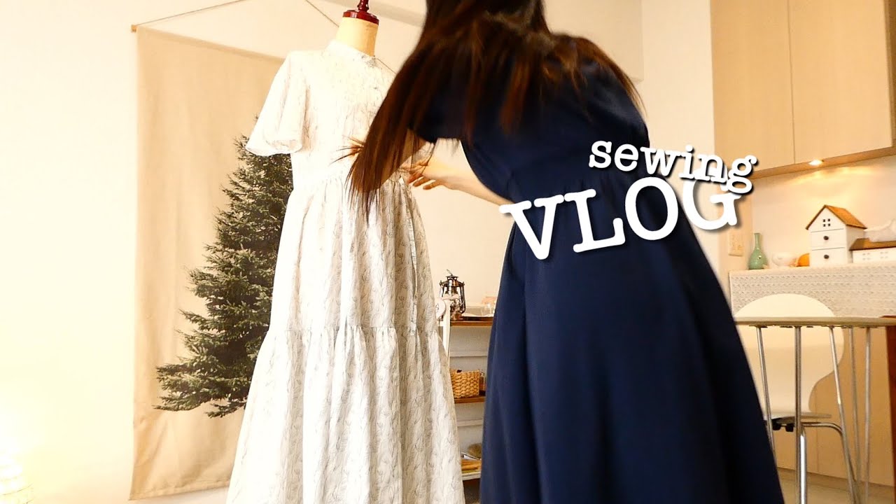 韓国美女に憧れてフレアロングワンピースを作る日常👗 短冊開きに挑戦/ボディービルダーに学ぶ栄養と食事💪making a fluffy dress