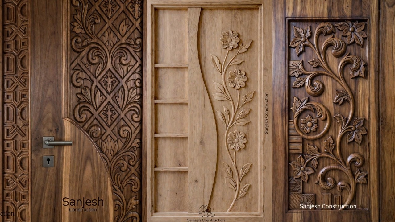 Wooden Single Main Door Design Part 2 | CNC Carving Details  | Sanjesh Construction