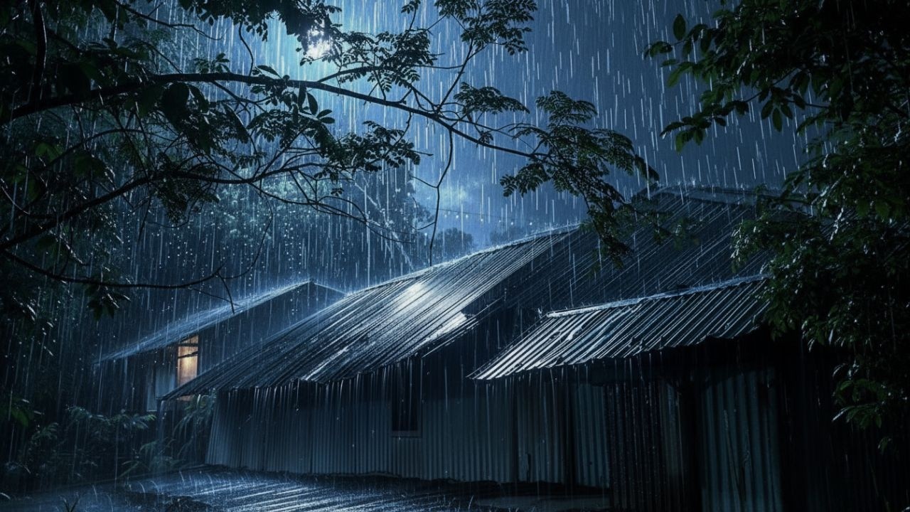 No Ads Rain Sounds for Sleeping – ASMR Dark Night Rain on Tin Roof for Deep Relaxation